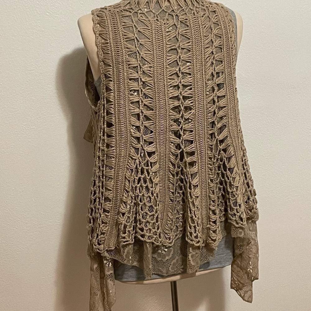 Easel by Los Angeles Size Small Tan Crocheted Boho Vest - Picture 4 of 7
